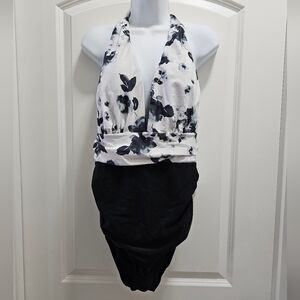 Floral Print Ruched One Piece Swimsuit Size 12 (XL)